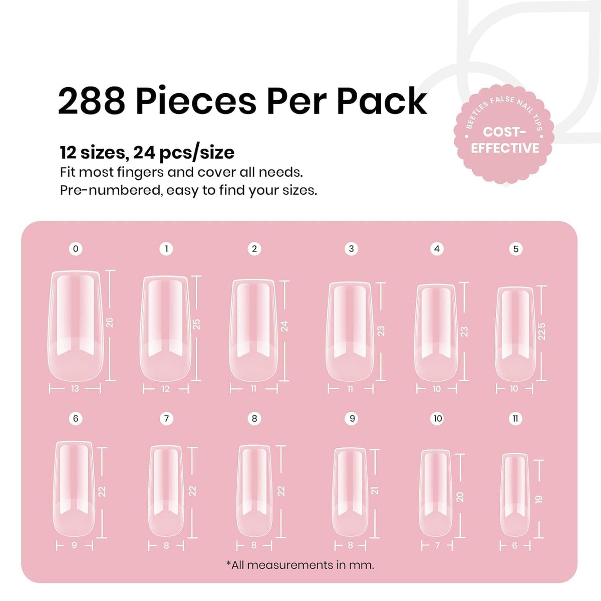 Beetles Soft Gel Nail Tips Short Almond 288pcs in 12 Sizes Etch-X | Pre-Etched Full Cover Acrylic Fake Nails, Salon Quality Nail Supplies, Easy DIY Extension Press On Nails, Gift for Women