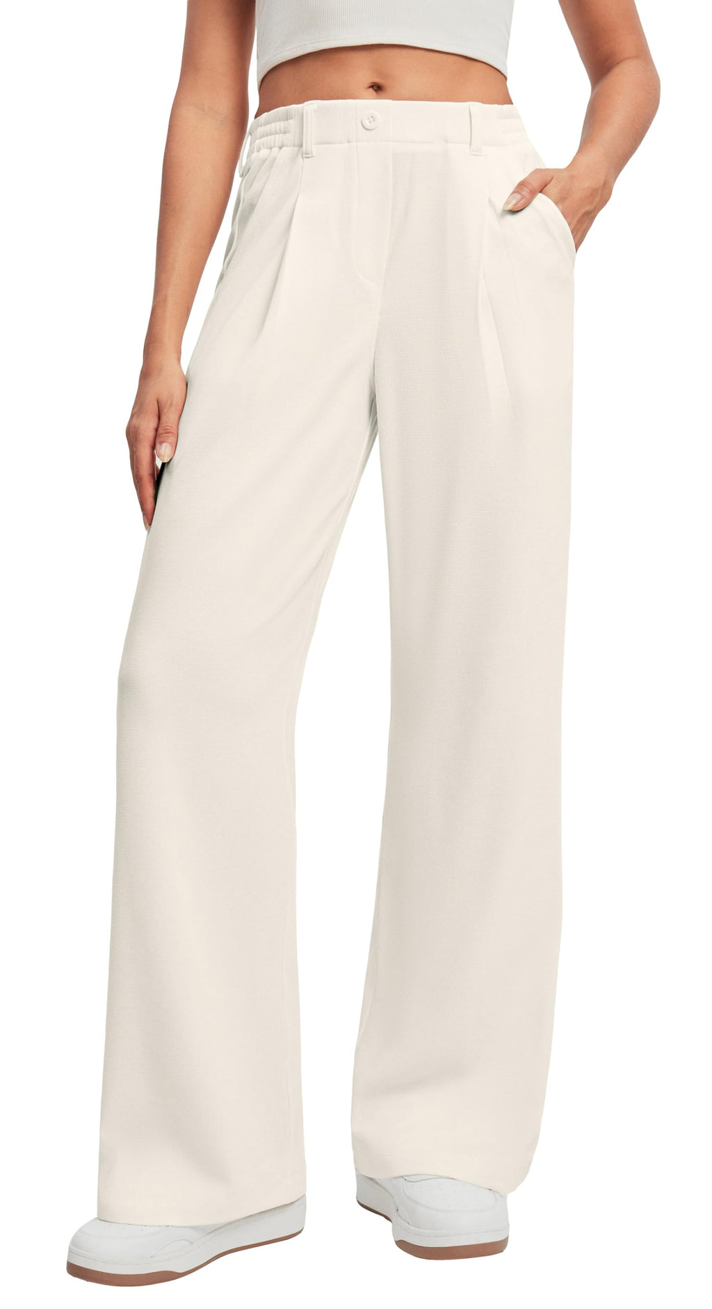 Ewedoos Wide Leg Dress Work Pants for Women Business Casual Office Outfits | Stretchy Pull on Slacks Trousers, Wrinkle-Resistant, 2 Side Pockets, Comfy for All-Day Wear, Business Casual, Travel,Teacher