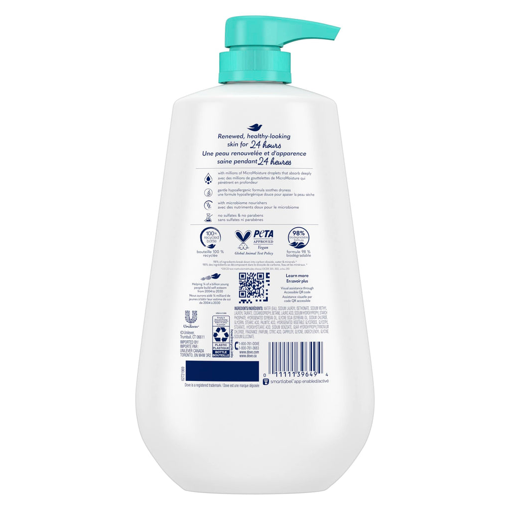Dove Sensitive Skin Body Wash, 24hr Lotion-Soft Skin, 30.6 oz | Hypoallergenic body wash with MicroMoisture technology for 24-hour hydration and soft skin