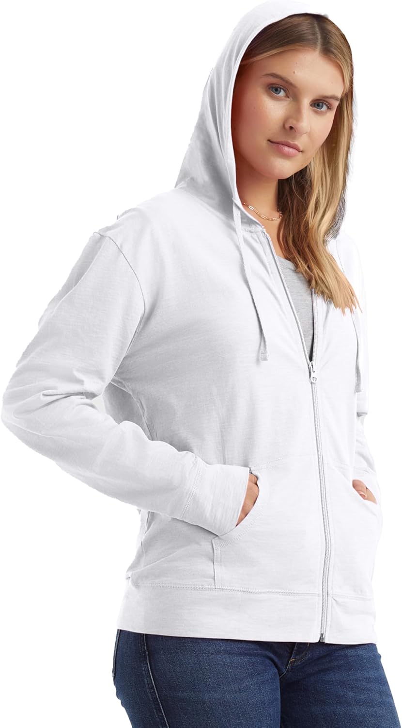 Hanes Women's Lightweight Full Zip Hoodie, Textured Cotton Zip Up, T-Shirt Hoodie