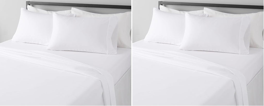 Amazon Basics Lightweight Super Soft Breathable Wrinkle-Resistant Microfiber 4-Piece Bed Sheet Set with 14-Inch Deep Pockets, Queen, Bright White, Solid