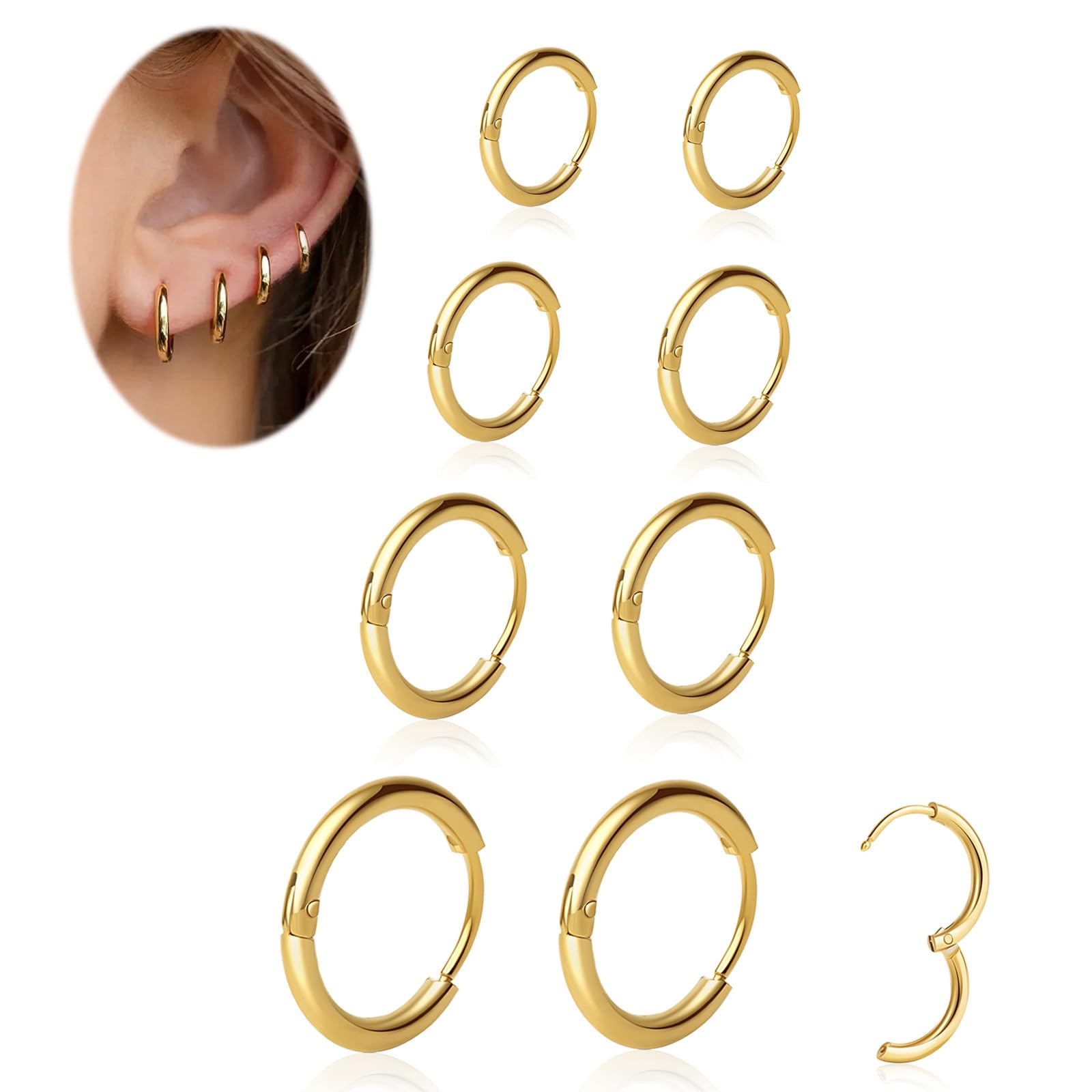 1 Pair 6mm Small Hoop Earrings for Women, Huggie Hoop Earrings (Gold/1.6mm)