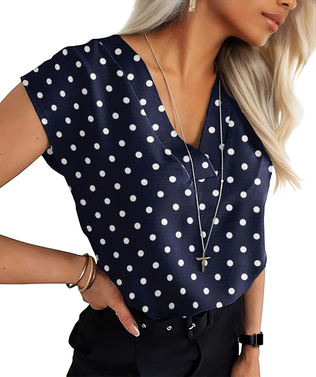 Lepunuo Womens Summer Tops Cap Sleeve Textured Dressy V Neck Shirts 2025 Work Office Blouses Business Casual Outfits