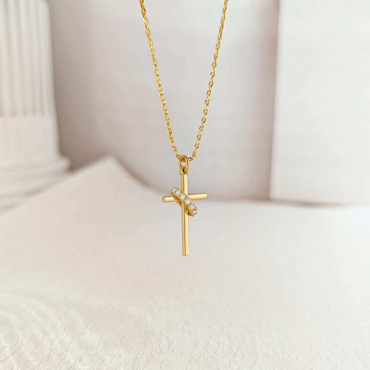 Partm Gold Cross Necklace for Women 14K Plated Dainty Pendant Cross Chain Faith Crucifix Choker Baptism Necklace for Women Trendy Religious Jewelry Hypoallergenic