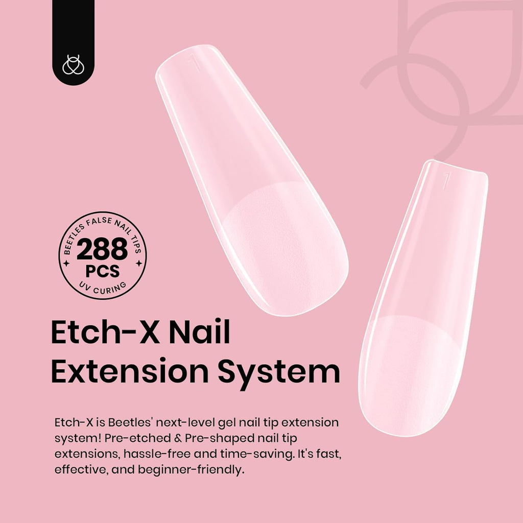 Beetles Soft Gel Nail Tips Short Almond 288pcs in 12 Sizes Etch-X | Pre-Etched Full Cover Acrylic Fake Nails, Salon Quality Nail Supplies, Easy DIY Extension Press On Nails, Gift for Women