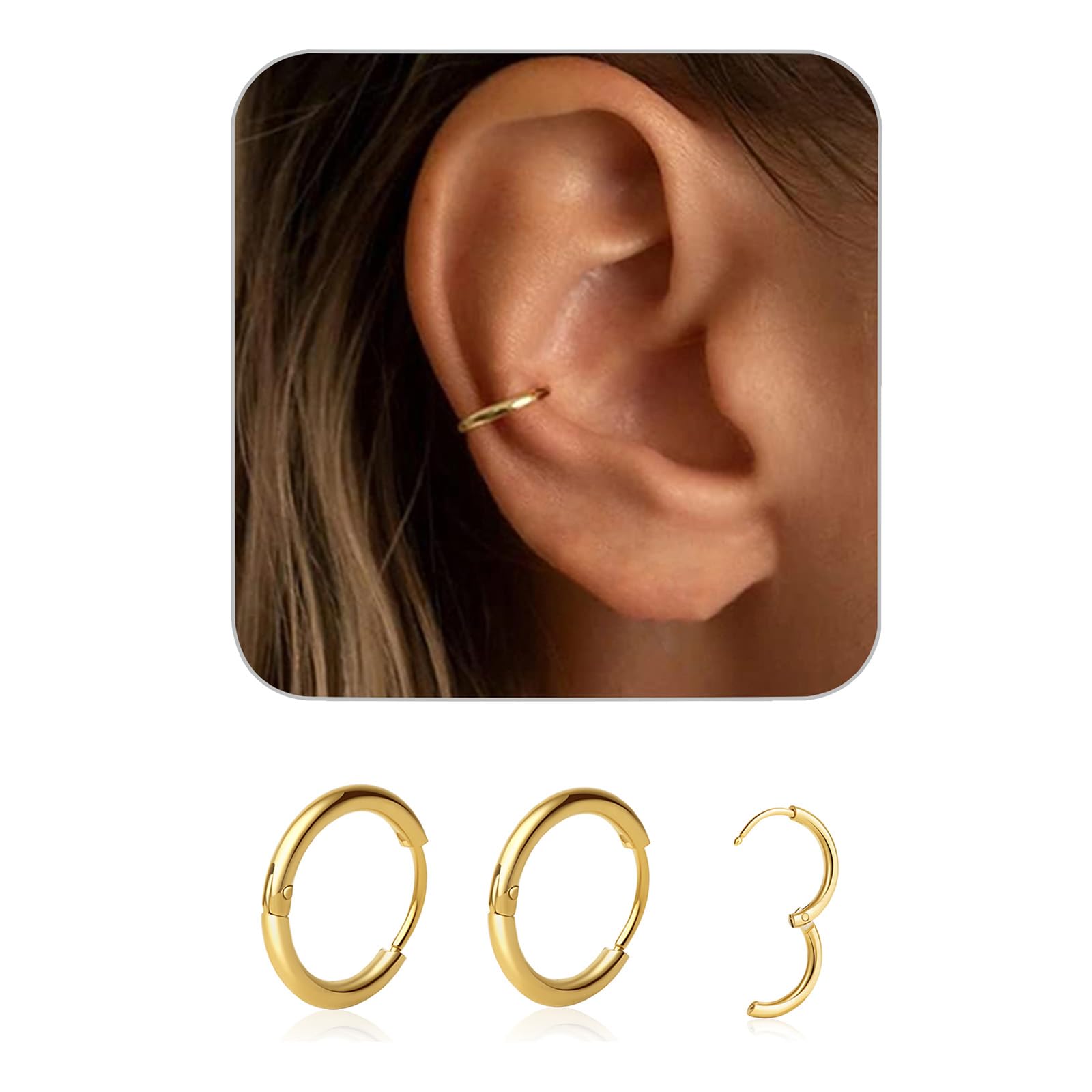 1 Pair 6mm Small Hoop Earrings for Women, Huggie Hoop Earrings (Gold/1.6mm)