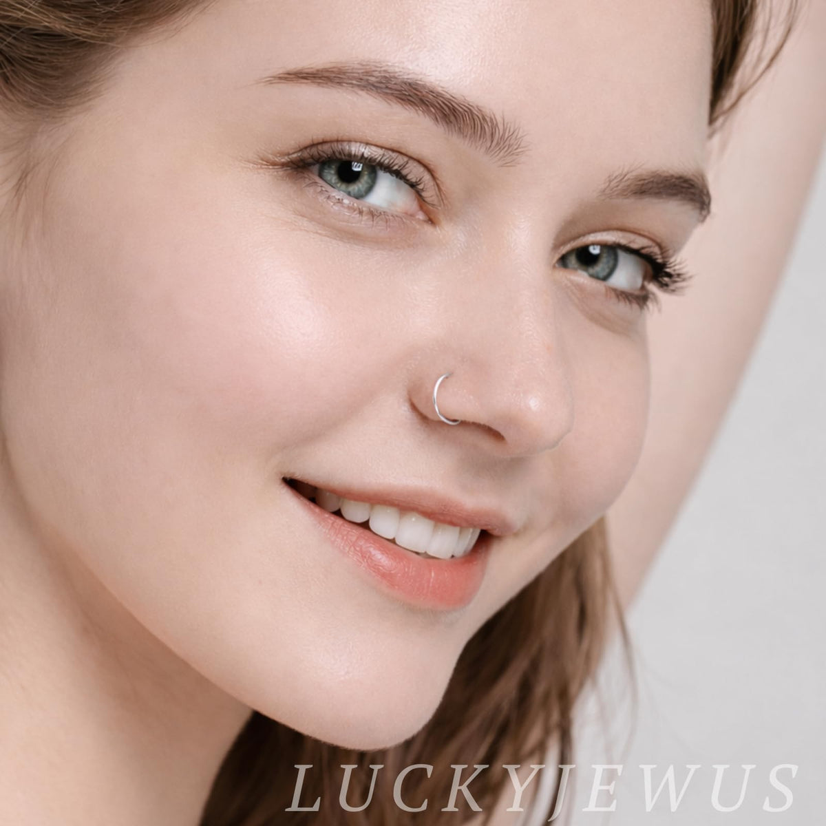 LUCKYJEWUS Small Thin Gold or Sterling Silver Nose Ring Hoop for Women, Tiny Nose Piercing jewelry