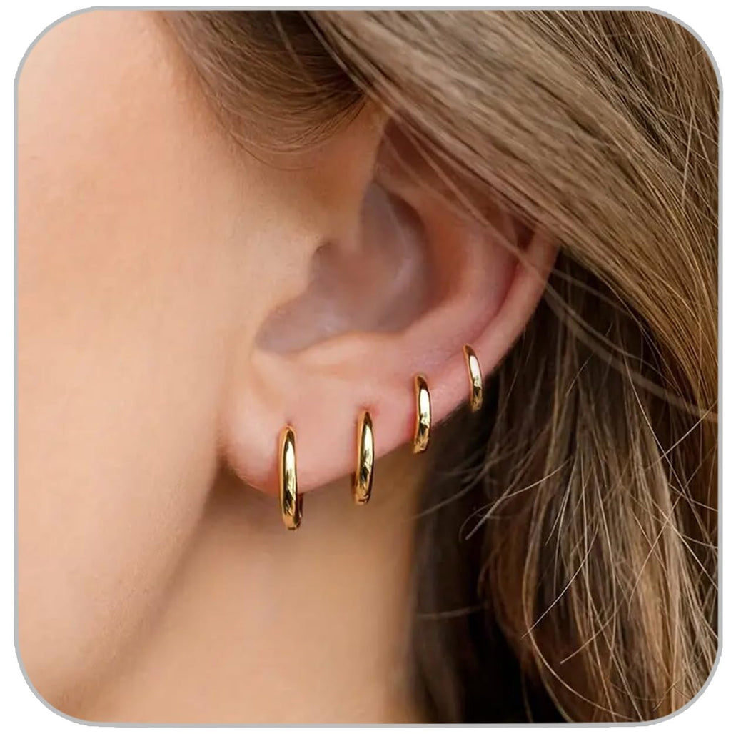 1 Pair 6mm Small Hoop Earrings for Women, Huggie Hoop Earrings (Gold/1.6mm)
