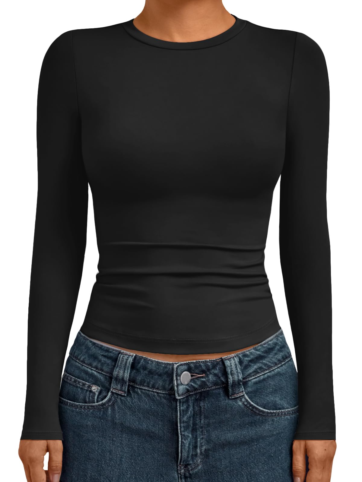 AUTOMET Womens Crew Neck Long Sleeve Shirts Compression Underscrubs Tops