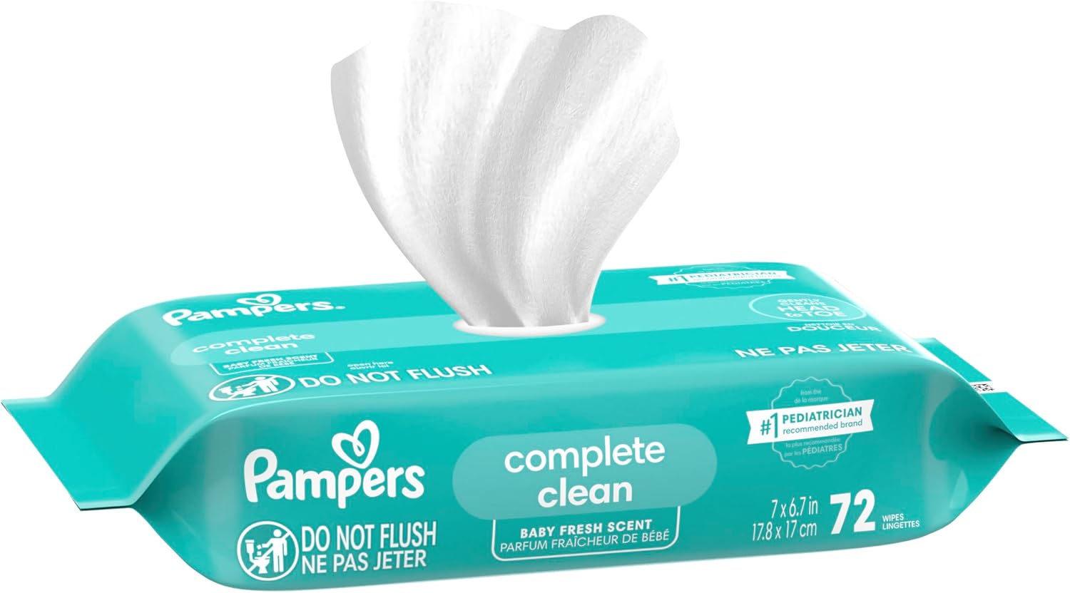 Pampers Baby Wipes, Complete Clean Baby Fresh Scented Wipe, Gently Cleans Head to Toe, 72 Total (1 Flip-Top Packs)
