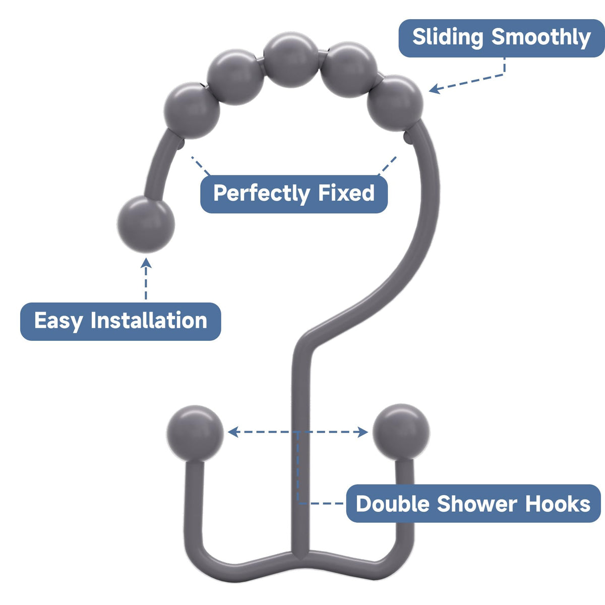 Titanker Shower Curtain Hooks Rings, Rust Resistant Metal Double Glide Shower Hooks Rings for Bathroom Shower Rods Curtains, Set of 12 Hooks - Nickel