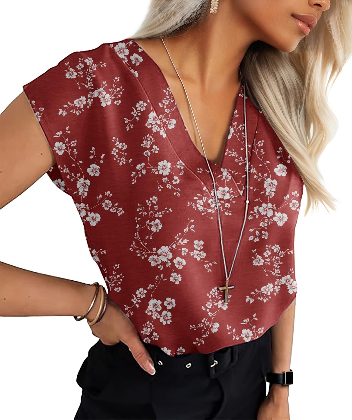 Lepunuo Womens Summer Tops Cap Sleeve Textured Dressy V Neck Shirts 2025 Work Office Blouses Business Casual Outfits