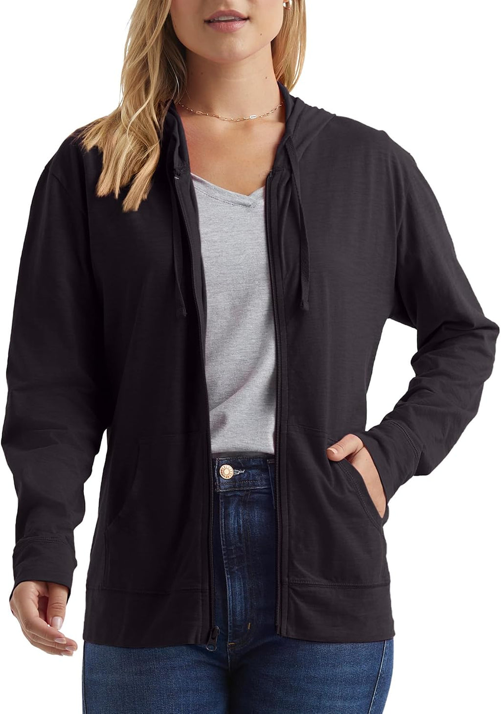 Hanes Women's Lightweight Full Zip Hoodie, Textured Cotton Zip Up, T-Shirt Hoodie
