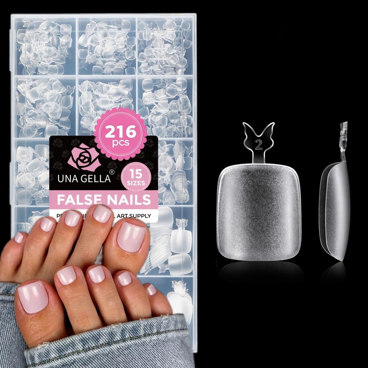 UNA GELLA Short Square Gel Nail Tips Squoval 216pcs Pre-Etched Full Cover | Short Squoval Press on Nails Square Round Oval Clear Acrylic Fake Nails Tips for Nail Extensions Home DIY Salon 12 Sizes