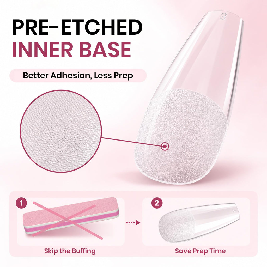 Beetles Soft Gel Nail Tips Short Almond 288pcs in 12 Sizes Etch-X | Pre-Etched Full Cover Acrylic Fake Nails, Salon Quality Nail Supplies, Easy DIY Extension Press On Nails, Gift for Women