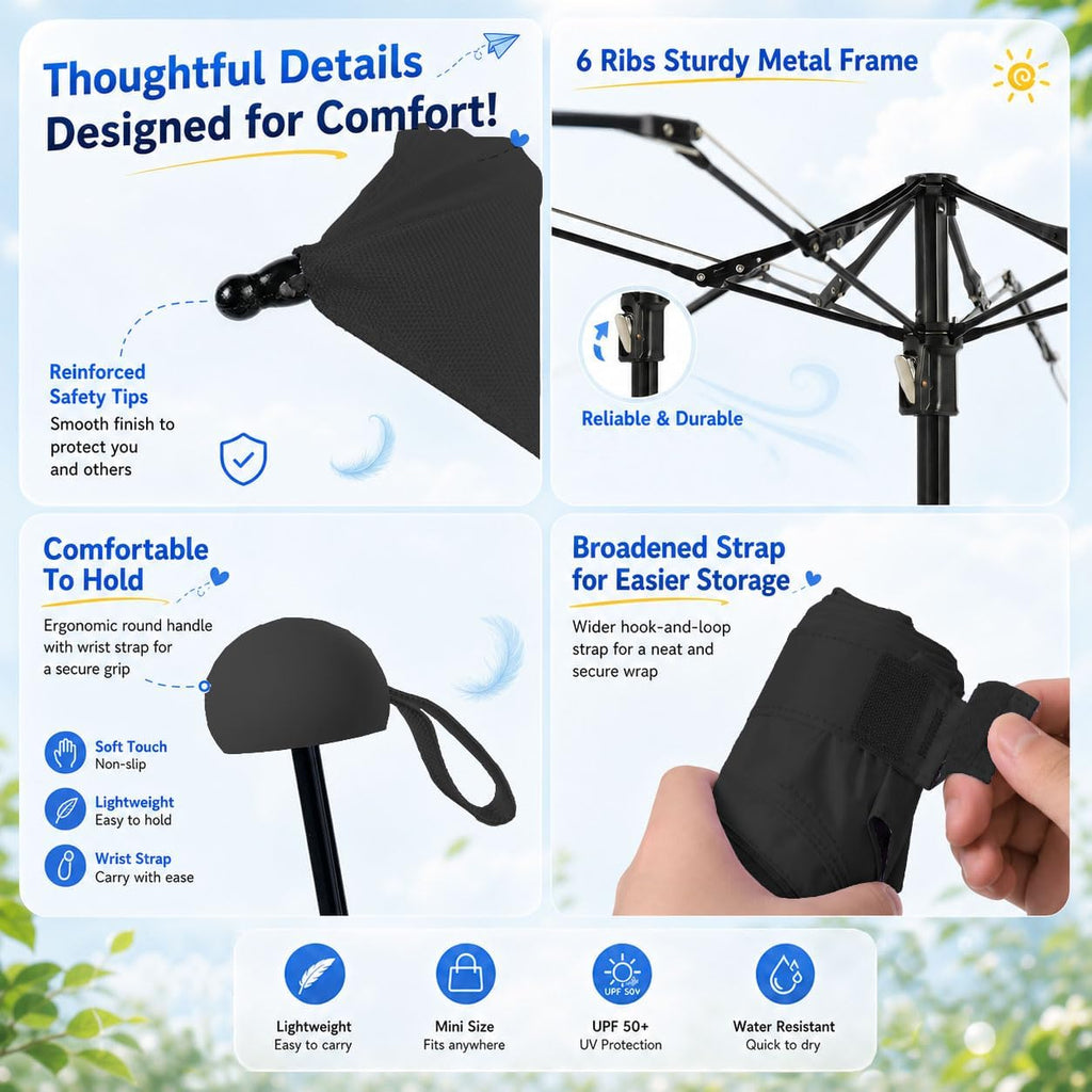 BAODINI Mini Travel Umbrella with UV Sun Protection, Compact Pocket-Size