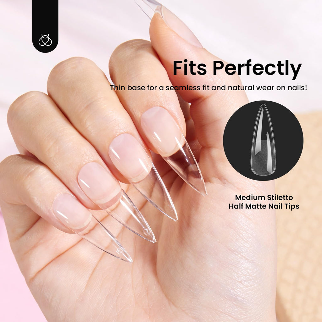 Beetles Soft Gel Nail Tips Short Almond 288pcs in 12 Sizes Etch-X | Pre-Etched Full Cover Acrylic Fake Nails, Salon Quality Nail Supplies, Easy DIY Extension Press On Nails, Gift for Women