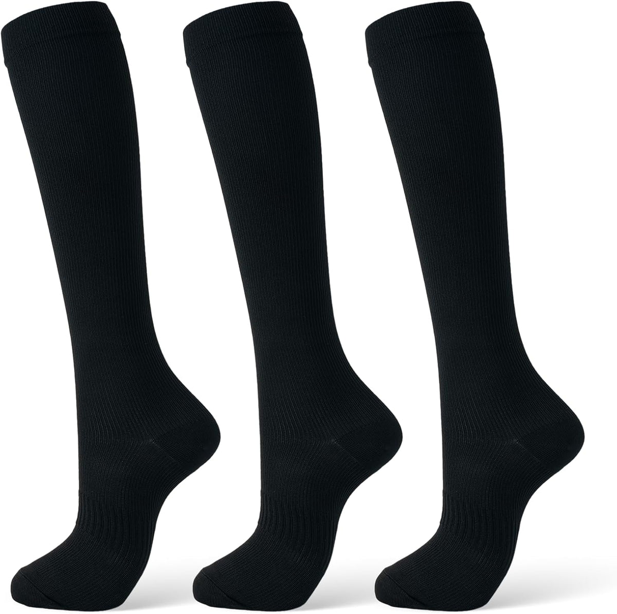 Compression Socks for Women & Men 15-20 mmHg, Knee High, 3 Pairs | Graduated Compression, Supports Circulation, Ideal for Nurses, Pregnancy, Travel, Flights, Running & Athletic Edema