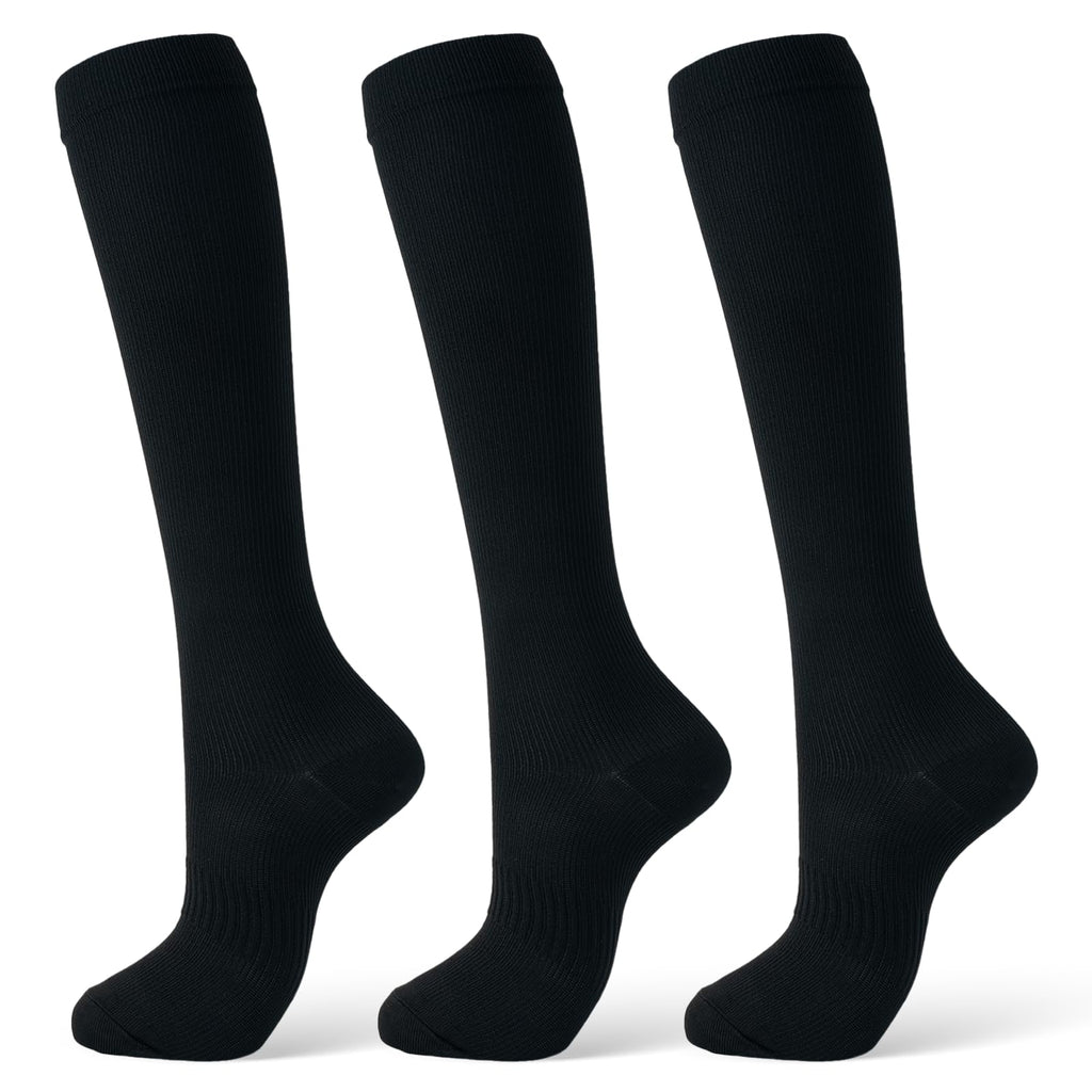 Compression Socks for Women & Men 15-20 mmHg, Knee High, 3 Pairs | Graduated Compression, Supports Circulation, Ideal for Nurses, Pregnancy, Travel, Flights, Running & Athletic Edema