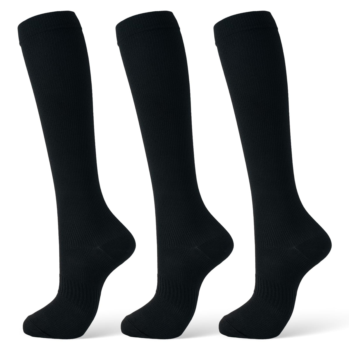 Compression Socks for Women & Men 15-20 mmHg, Knee High, 3 Pairs | Graduated Compression, Supports Circulation, Ideal for Nurses, Pregnancy, Travel, Flights, Running & Athletic Edema