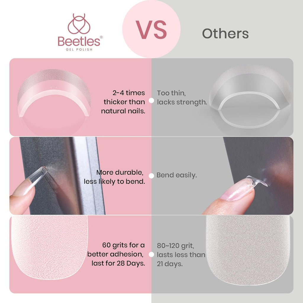 Beetles Soft Gel Nail Tips Short Almond 288pcs in 12 Sizes Etch-X | Pre-Etched Full Cover Acrylic Fake Nails, Salon Quality Nail Supplies, Easy DIY Extension Press On Nails, Gift for Women