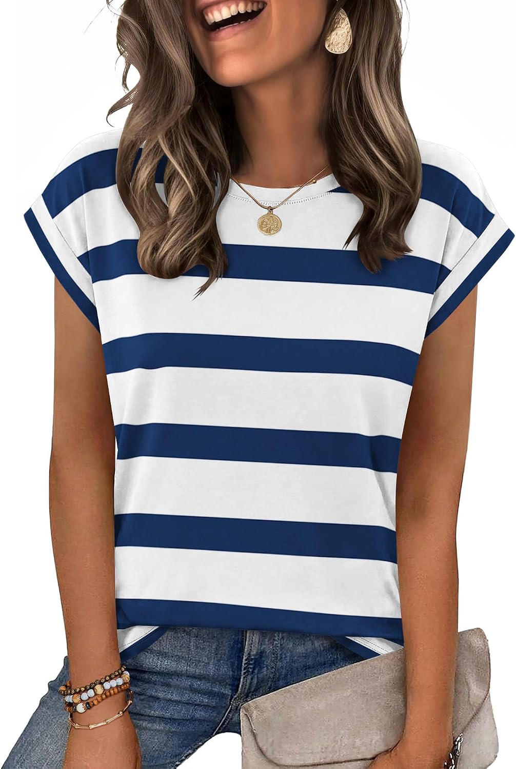 Zeagoo Womens Tops Summer Casual Cap Sleeve Tshirts Shirts Business Blouses | Dressy Spring Fashion Outfits, Trendy Clothes, Cute Crewneck Work Out Tee, Gym Clothing