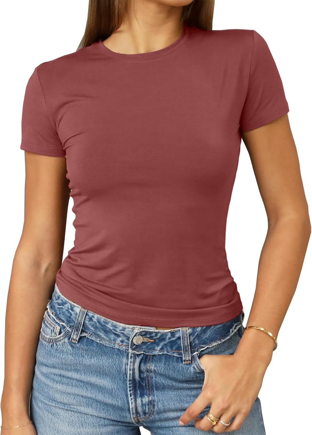 Abardsion Women's Casual Basic Slim Fit T Shirts