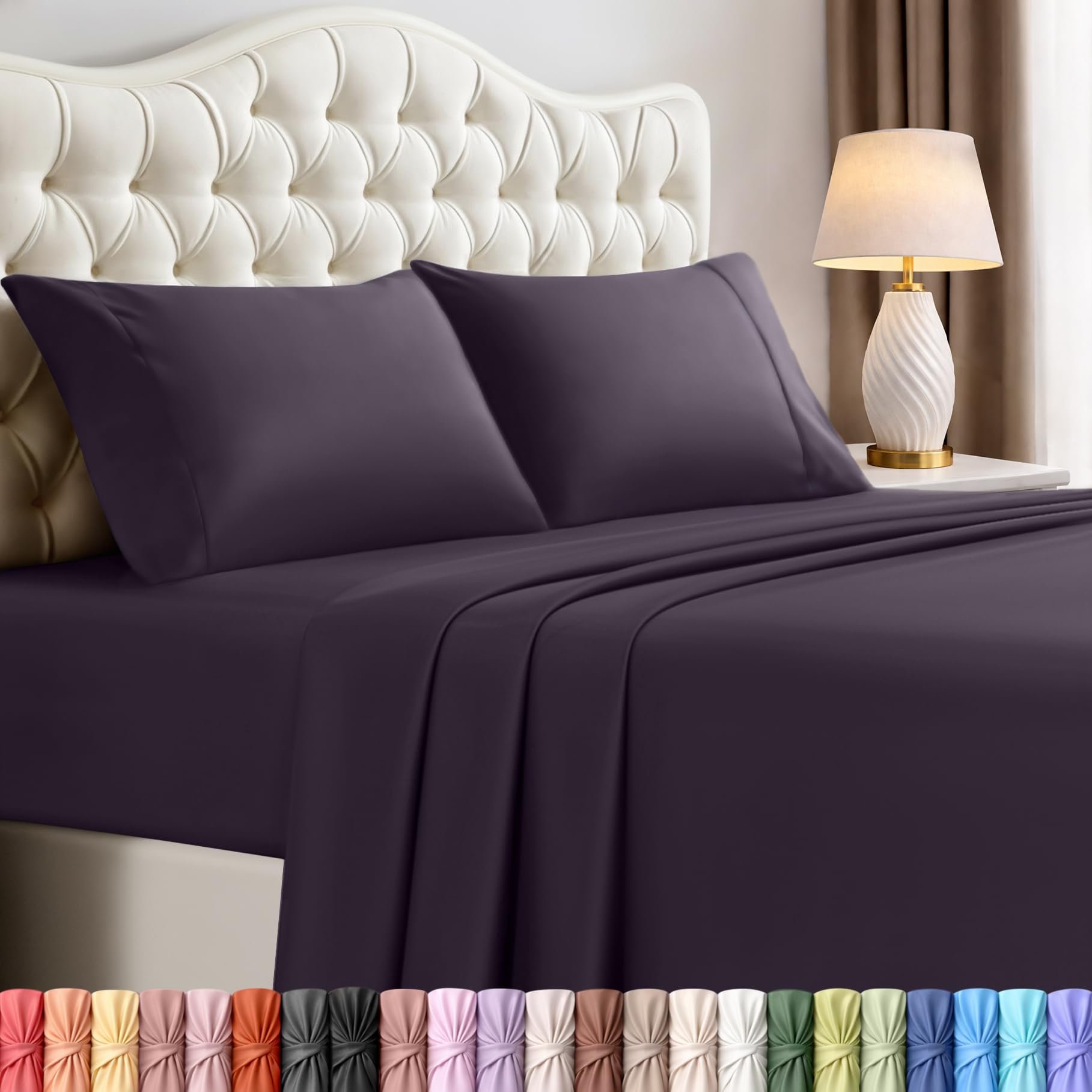 Queen Sheets Set, 4 Pieces 16" Deep Pocket Hotel Luxury Bed Sheets, Grey | Extra Soft Bedsheet Set, Comfy & Breathable Cooling Sheets, Wrinkle & Fade Resistant, Fitted Sheet, Flat Sheet, 2 Pillowcases