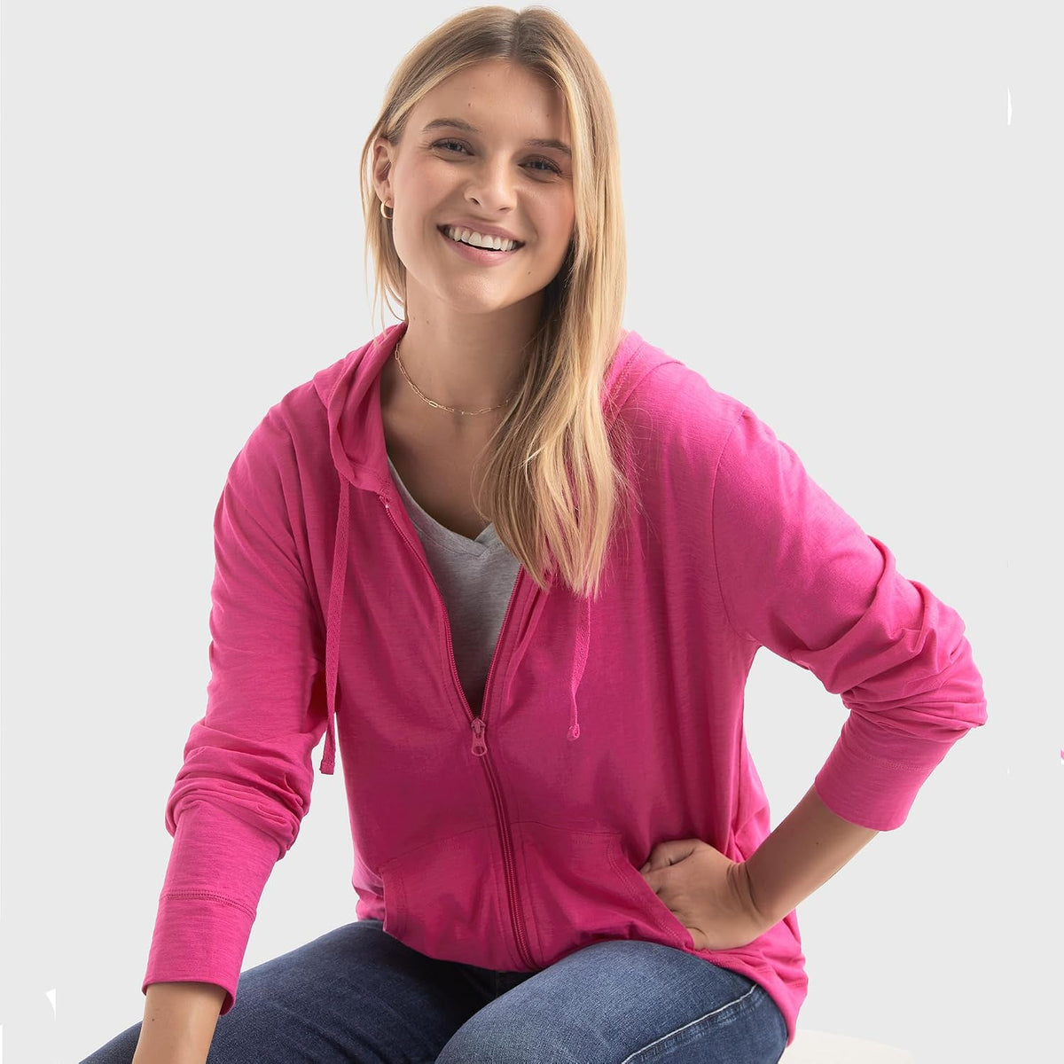 Hanes Women's Lightweight Full Zip Hoodie, Textured Cotton Zip Up, T-Shirt Hoodie