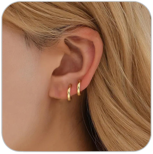 1 Pair 6mm Small Hoop Earrings for Women, Huggie Hoop Earrings (Gold/1.6mm)