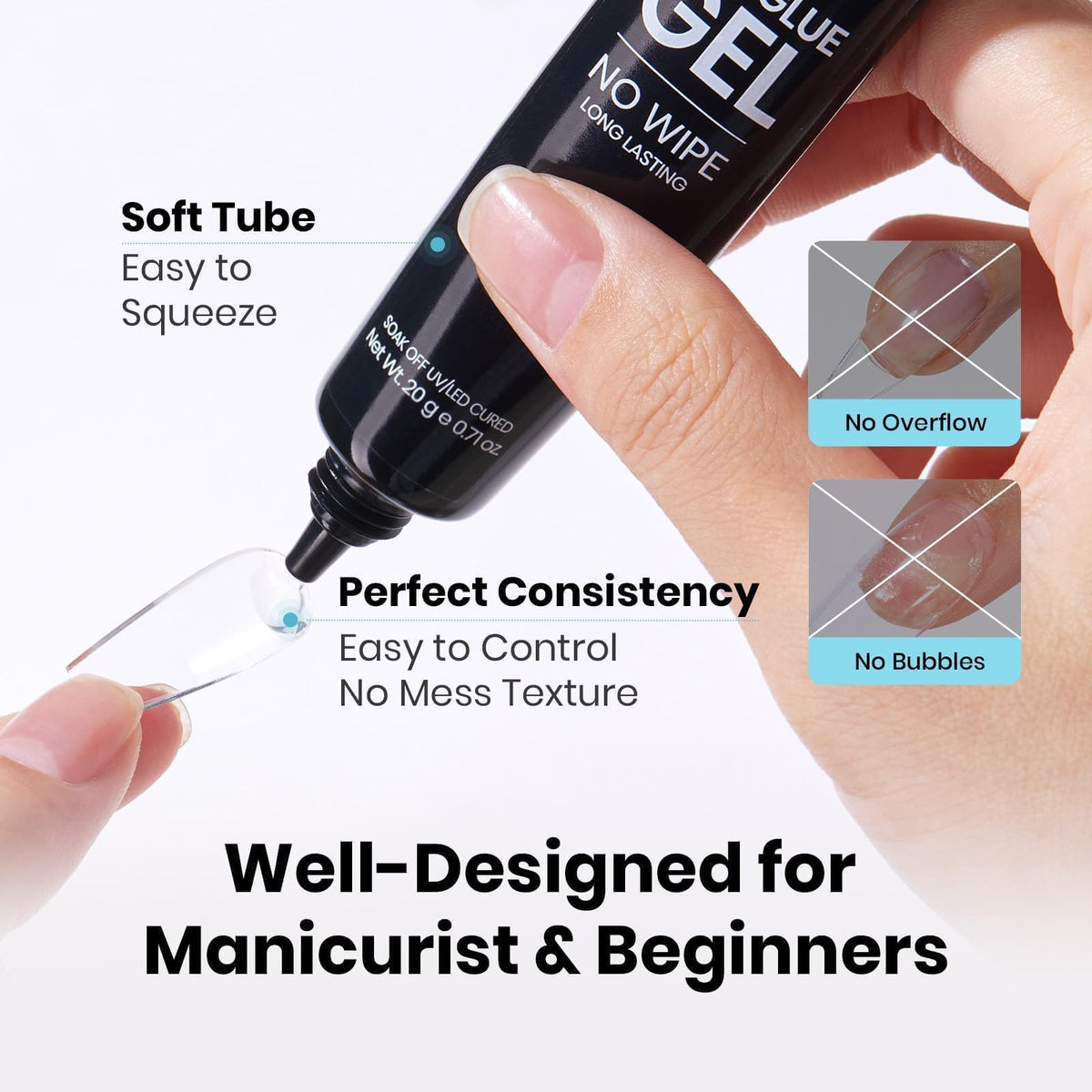 Beetles Soft Gel Nail Tips Short Almond 288pcs in 12 Sizes Etch-X | Pre-Etched Full Cover Acrylic Fake Nails, Salon Quality Nail Supplies, Easy DIY Extension Press On Nails, Gift for Women