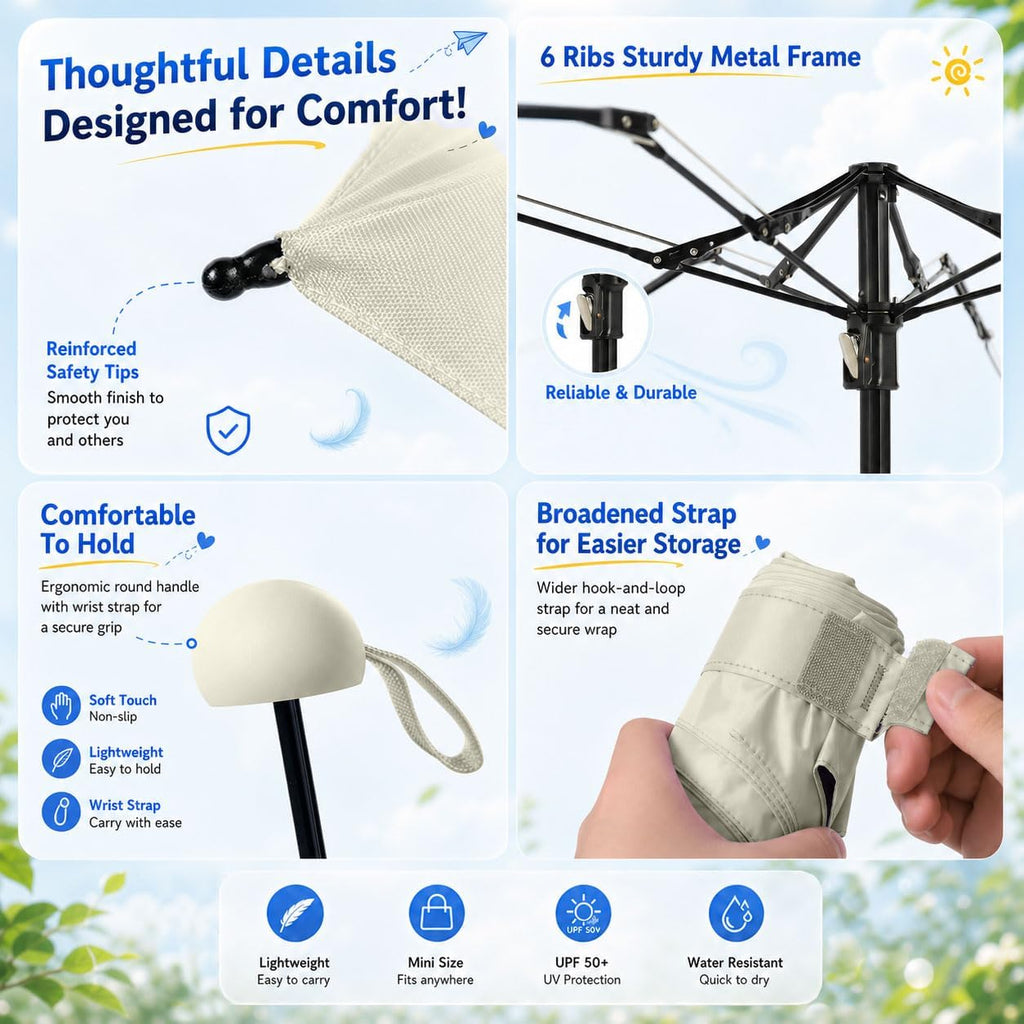 BAODINI Mini Travel Umbrella with UV Sun Protection, Compact Pocket-Size