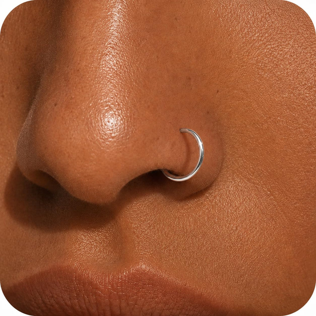 LUCKYJEWUS Small Thin Gold or Sterling Silver Nose Ring Hoop for Women, Tiny Nose Piercing jewelry