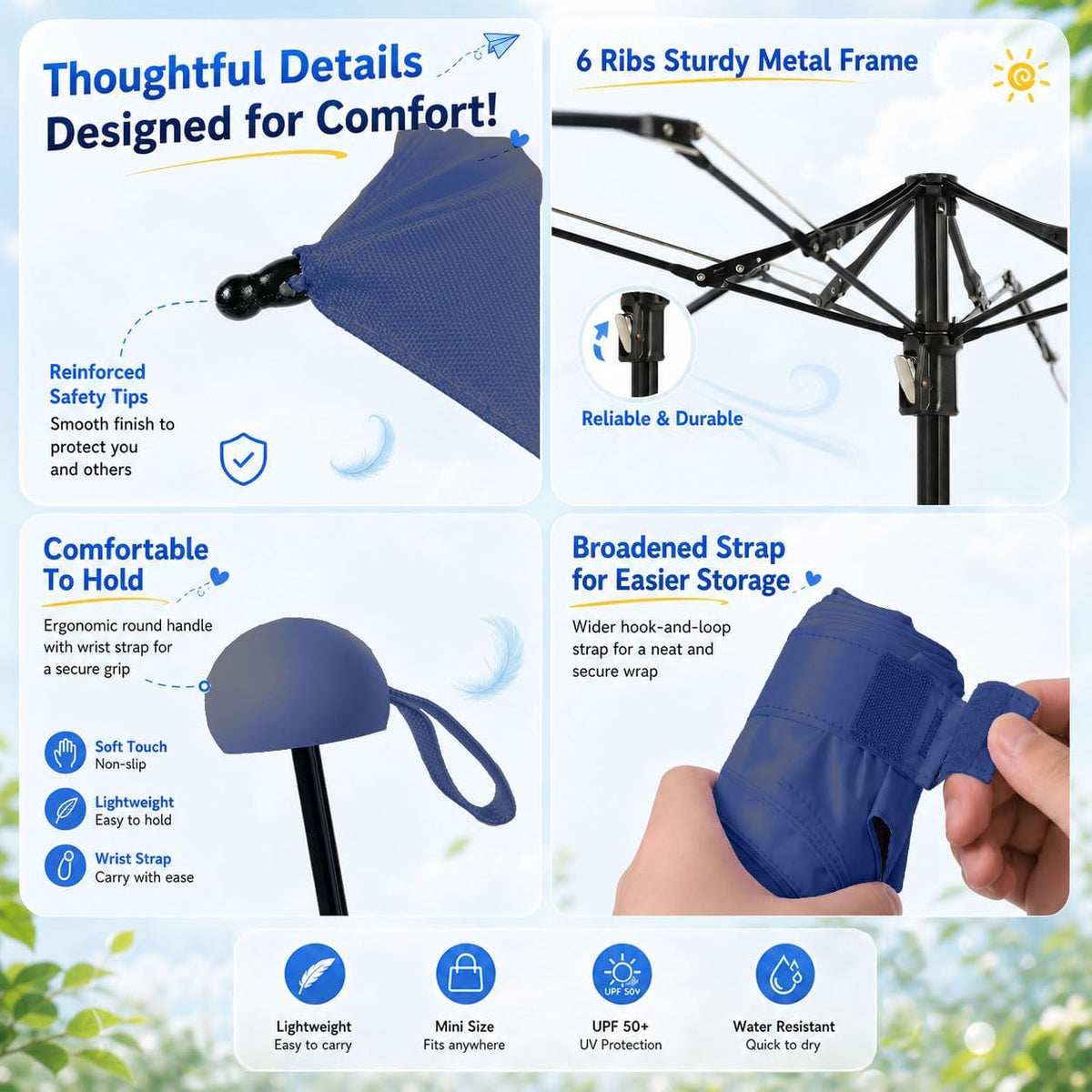 BAODINI Mini Travel Umbrella with UV Sun Protection, Compact Pocket-Size