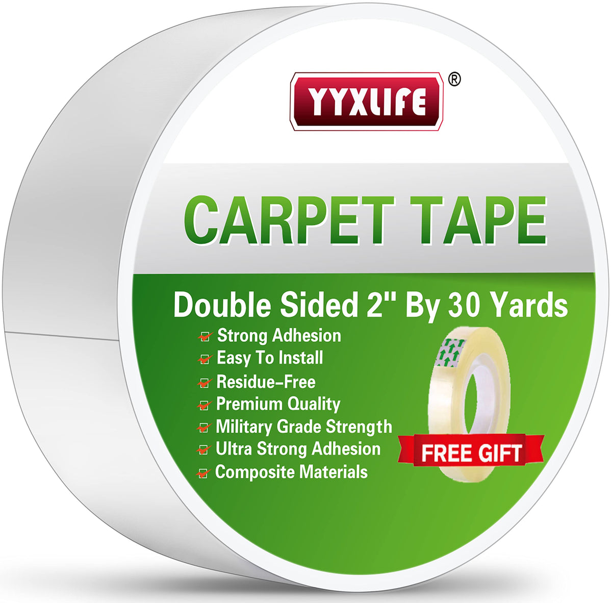 YYXLIFE Double Sided Carpet Tape for Area Rugs & Hardwood Floors, 2" x10YD