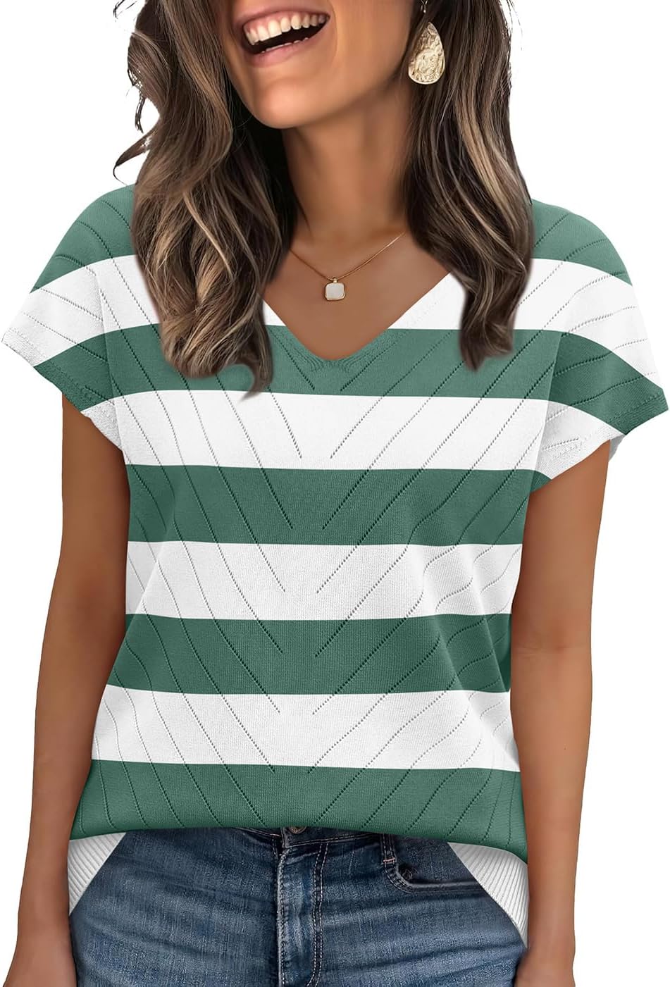 WIHOLL Short Sleeve Sweater for Women V Neck Trendy Summer Tops 2026 Beach Vacation Clothes Travel Business Casual Outfits