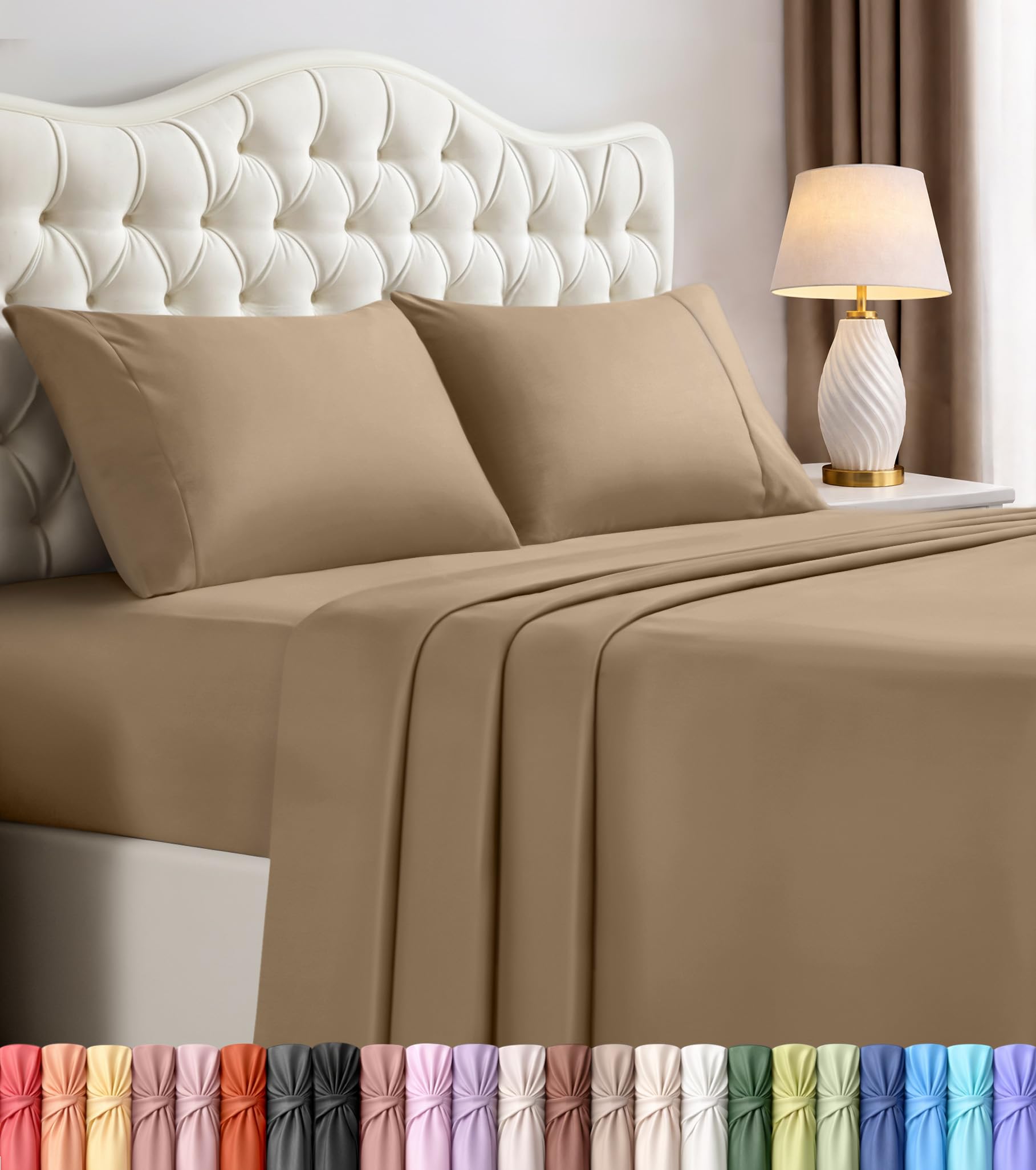 Queen Sheets Set, 4 Pieces 16" Deep Pocket Hotel Luxury Bed Sheets, Grey | Extra Soft Bedsheet Set, Comfy & Breathable Cooling Sheets, Wrinkle & Fade Resistant, Fitted Sheet, Flat Sheet, 2 Pillowcases