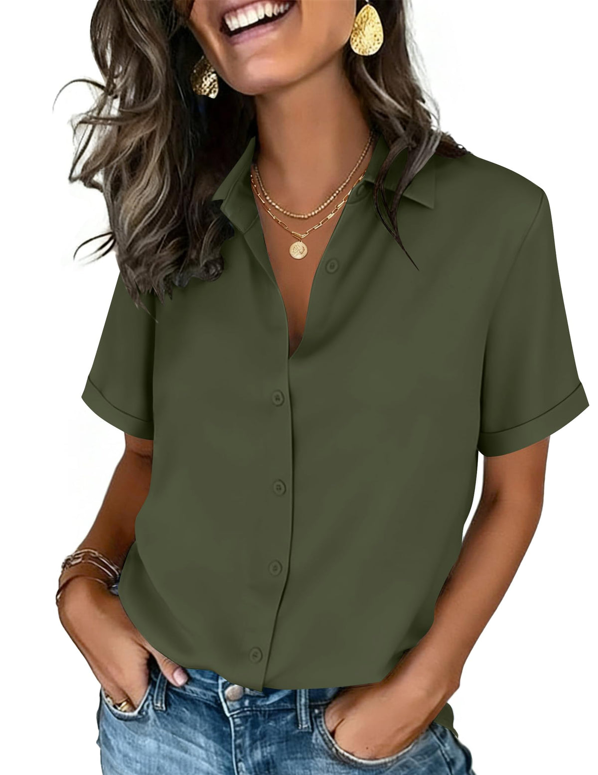 Zeagoo Button Down Shirts for Women Short Sleeve Tops Dressy Casual Blouses