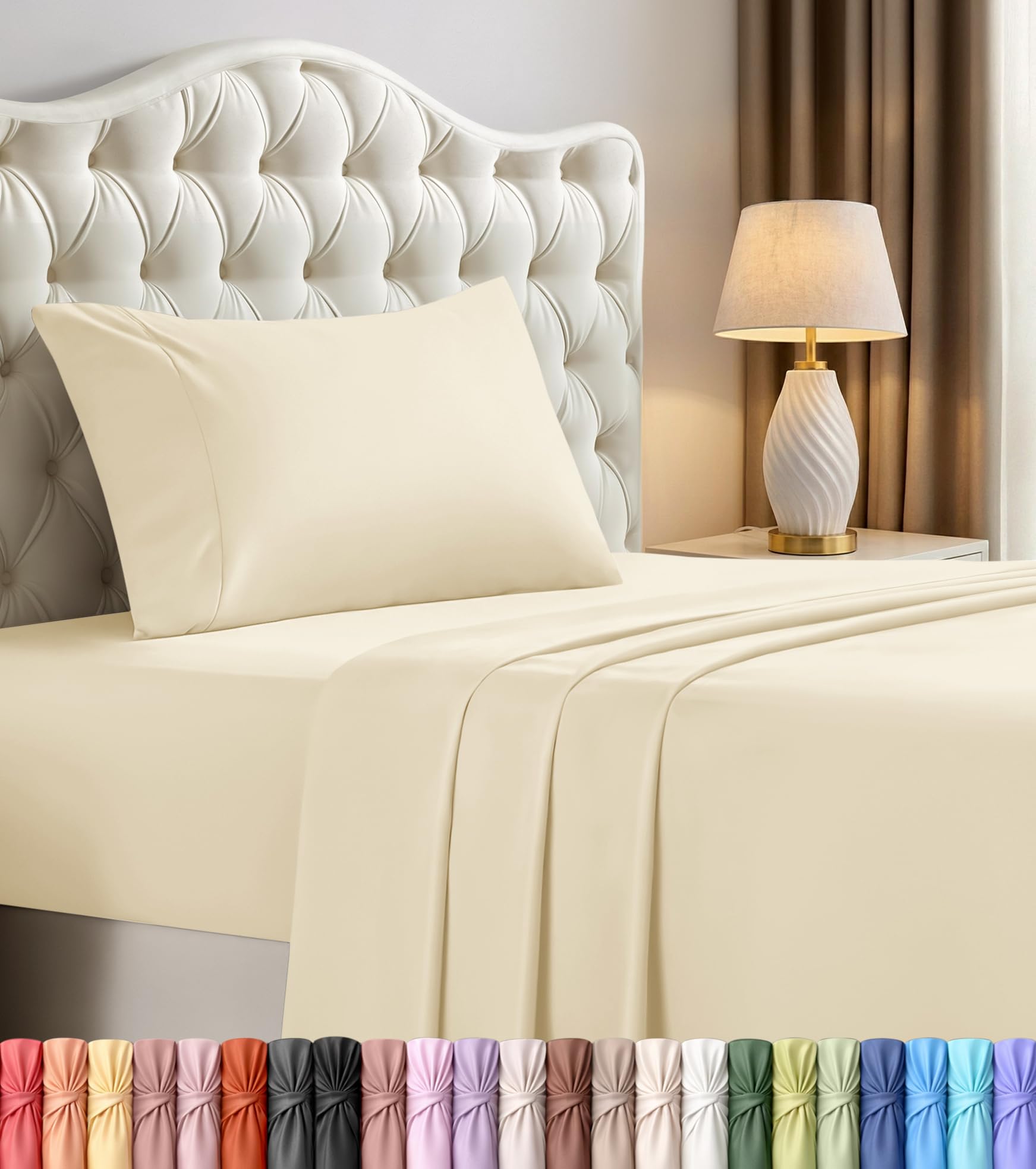 Queen Sheets Set, 4 Pieces 16" Deep Pocket Hotel Luxury Bed Sheets, Grey | Extra Soft Bedsheet Set, Comfy & Breathable Cooling Sheets, Wrinkle & Fade Resistant, Fitted Sheet, Flat Sheet, 2 Pillowcases