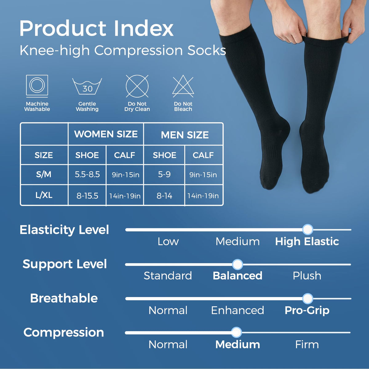 Compression Socks for Women & Men 15-20 mmHg, Knee High, 3 Pairs | Graduated Compression, Supports Circulation, Ideal for Nurses, Pregnancy, Travel, Flights, Running & Athletic Edema