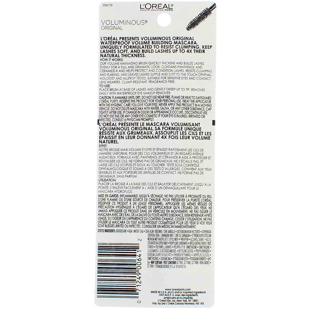 L’Oreal Paris Original Voluminous Mascara, Building Mascara Volume and Length Formula, Washable, Blackest Black, 0.26 Fl Oz., 1 Count