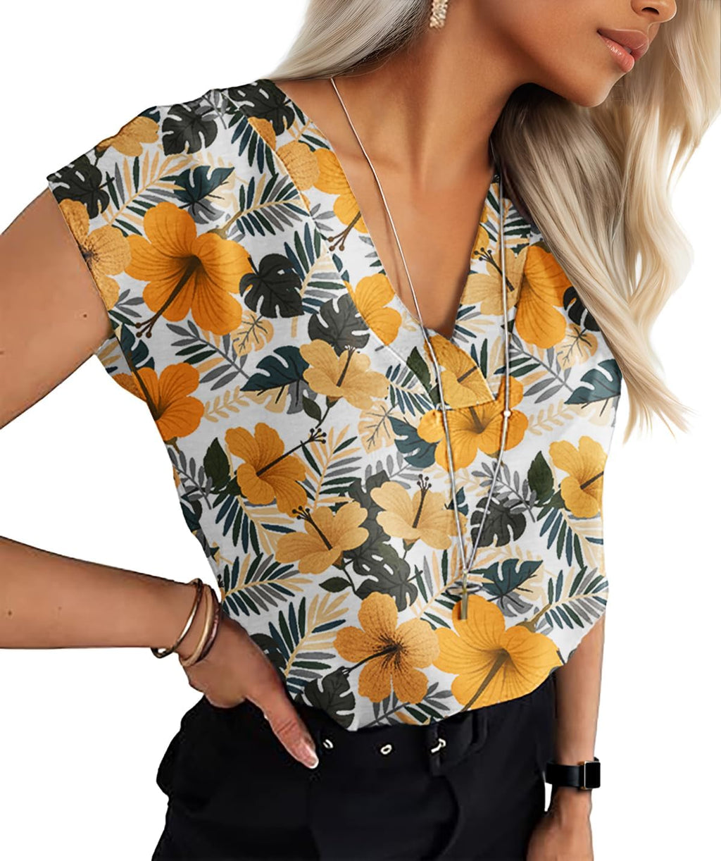 Lepunuo Womens Summer Tops Cap Sleeve Textured Dressy V Neck Shirts 2025 Work Office Blouses Business Casual Outfits