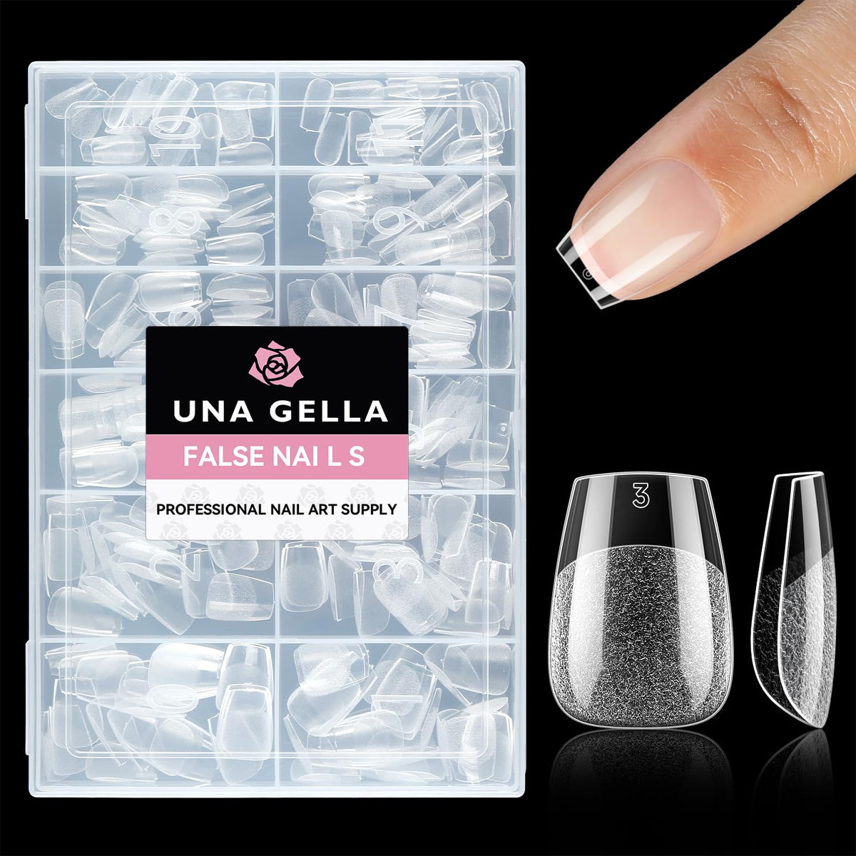 UNA GELLA Short Square Gel Nail Tips Squoval 216pcs Pre-Etched Full Cover | Short Squoval Press on Nails Square Round Oval Clear Acrylic Fake Nails Tips for Nail Extensions Home DIY Salon 12 Sizes
