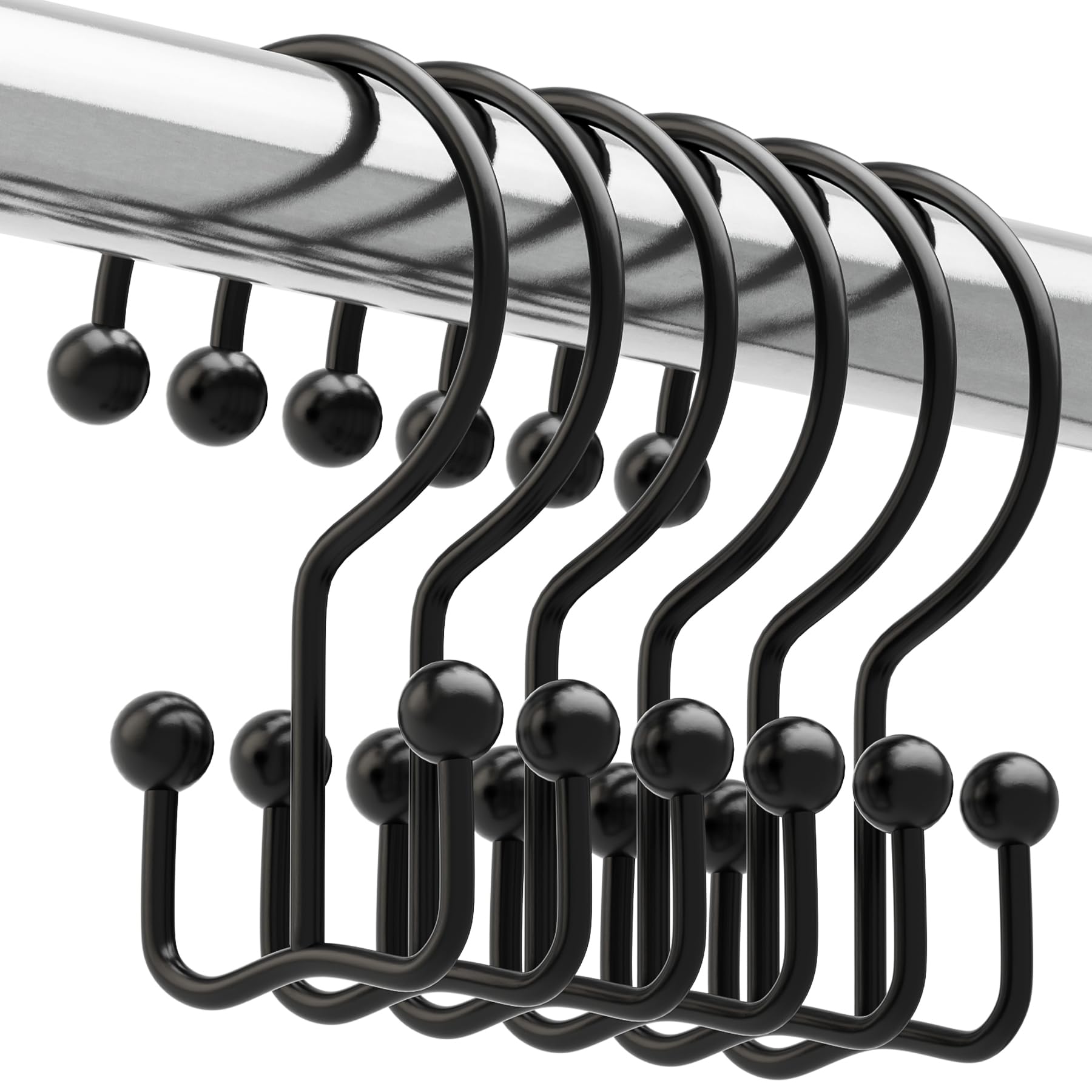 Titanker Shower Curtain Hooks Rings, Rust Resistant Metal Double Glide Shower Hooks Rings for Bathroom Shower Rods Curtains, Set of 12 Hooks - Nickel