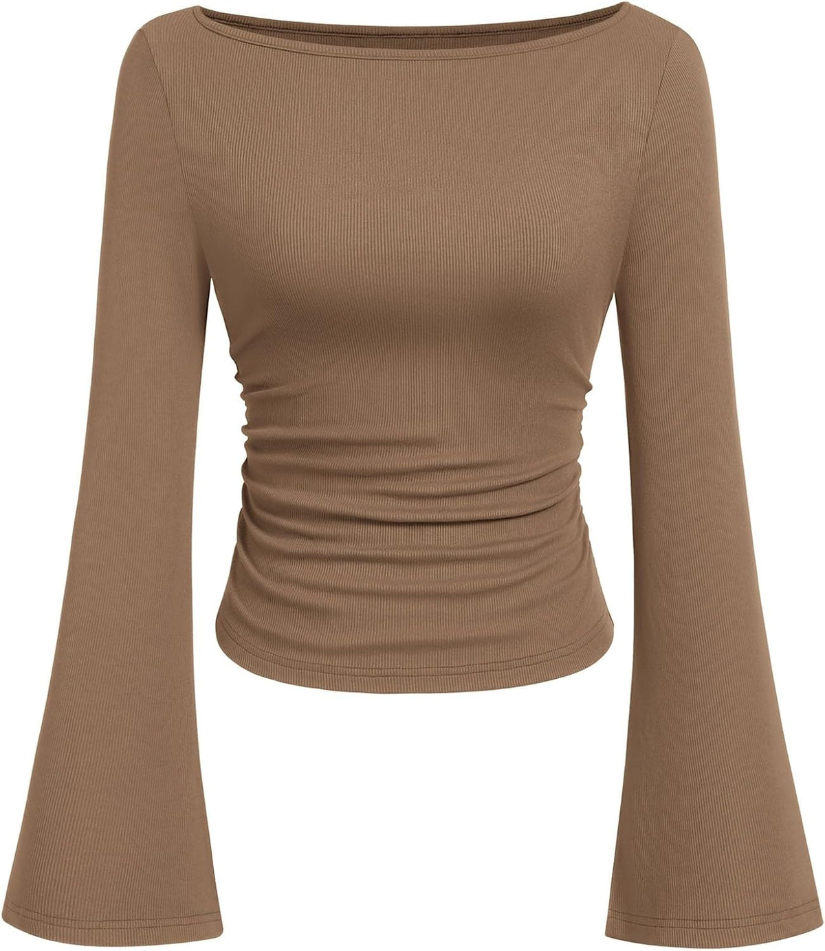 PRETTYGARDEN Womens Bell Long Sleeve Ribbed Knit Tops