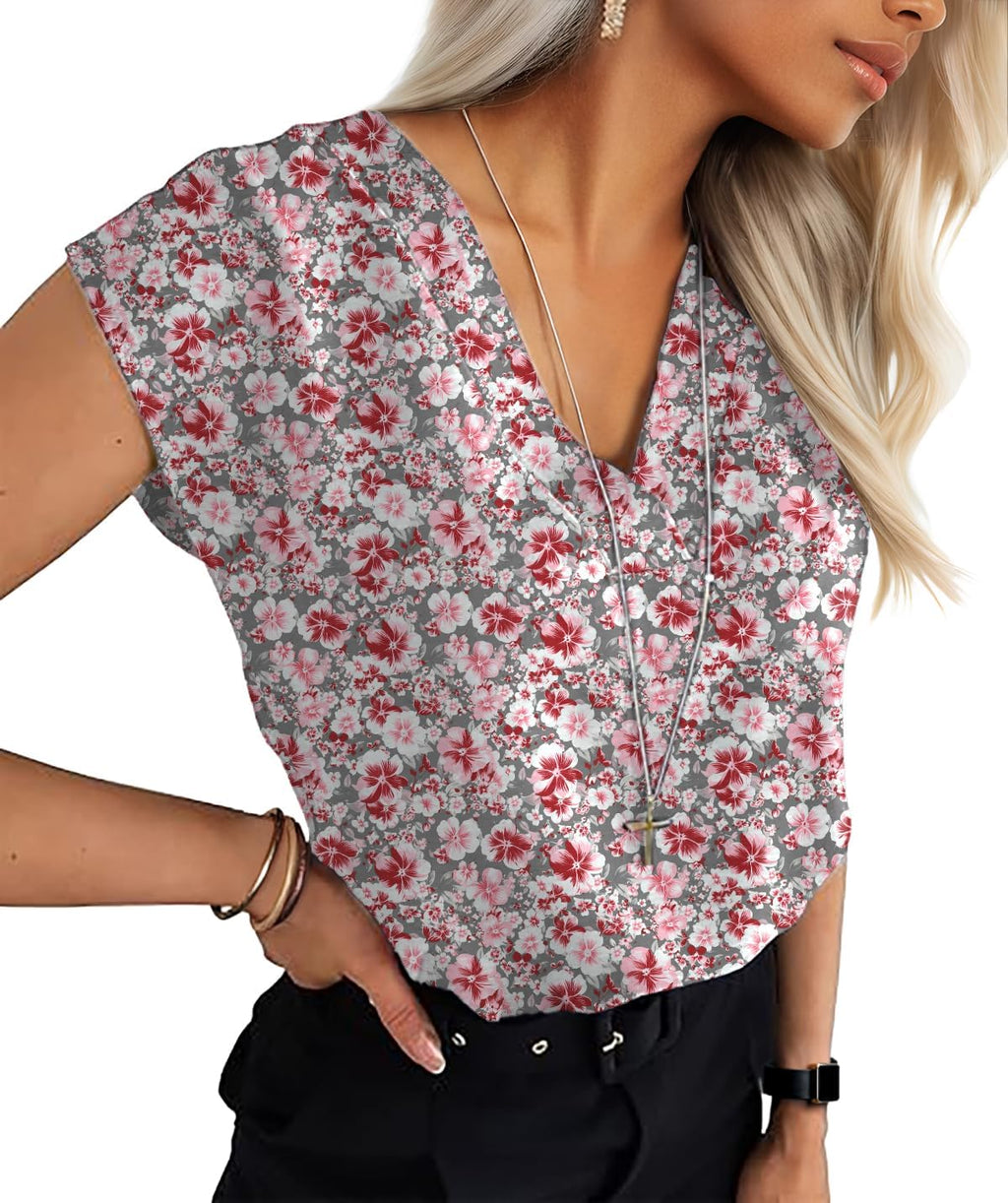 Lepunuo Womens Summer Tops Cap Sleeve Textured Dressy V Neck Shirts 2025 Work Office Blouses Business Casual Outfits