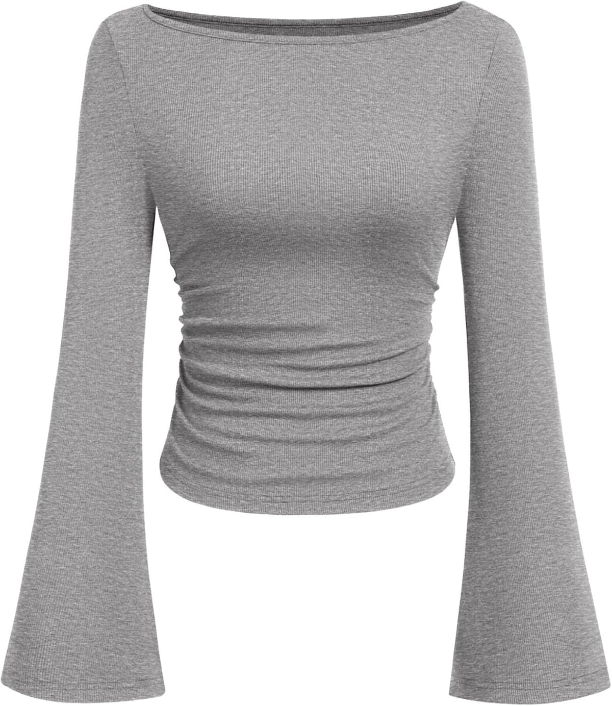 PRETTYGARDEN Womens Bell Long Sleeve Ribbed Knit Tops