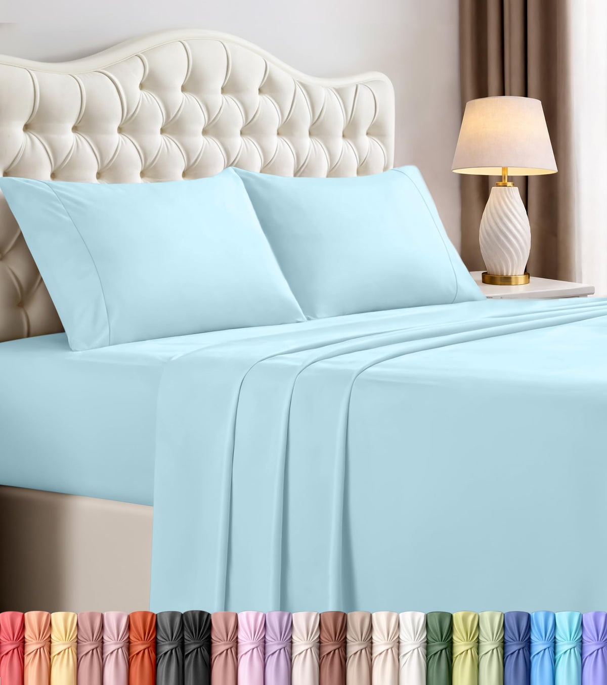Queen Sheets Set, 4 Pieces 16" Deep Pocket Hotel Luxury Bed Sheets, Grey | Extra Soft Bedsheet Set, Comfy & Breathable Cooling Sheets, Wrinkle & Fade Resistant, Fitted Sheet, Flat Sheet, 2 Pillowcases