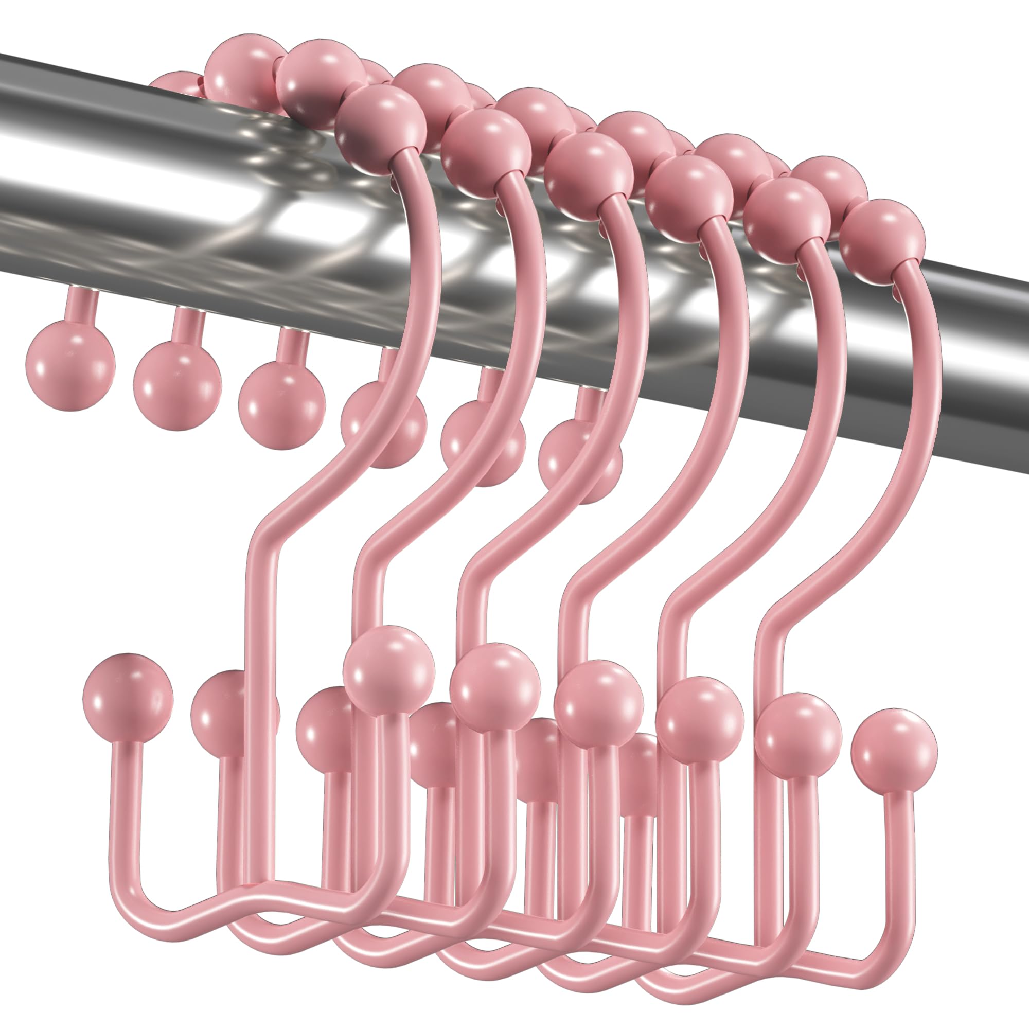 Titanker Shower Curtain Hooks Rings, Rust Resistant Metal Double Glide Shower Hooks Rings for Bathroom Shower Rods Curtains, Set of 12 Hooks - Nickel