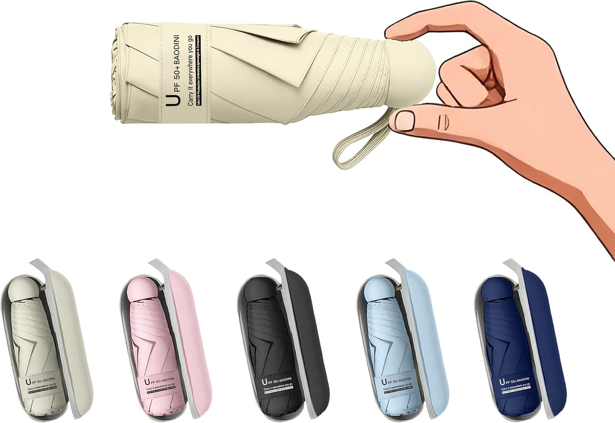 BAODINI Mini Travel Umbrella with UV Sun Protection, Compact Pocket-Size